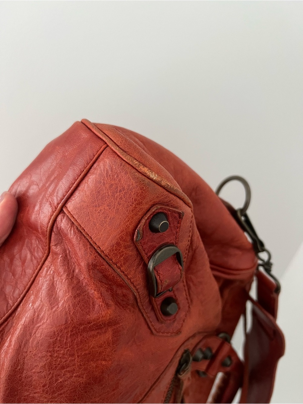 Balenciaga Red-Orange Leather Shoulder Bag - Picture 6 of 16